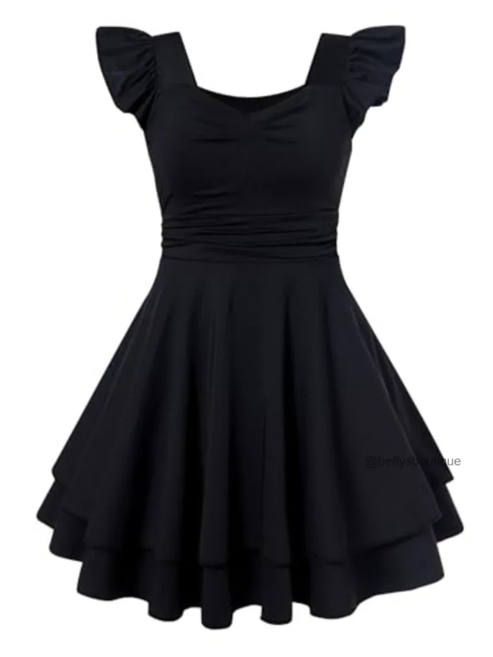 Girls Ruffle Sleeve A-Line Dress Square Neck Pleated Hem Graduation Formal Party